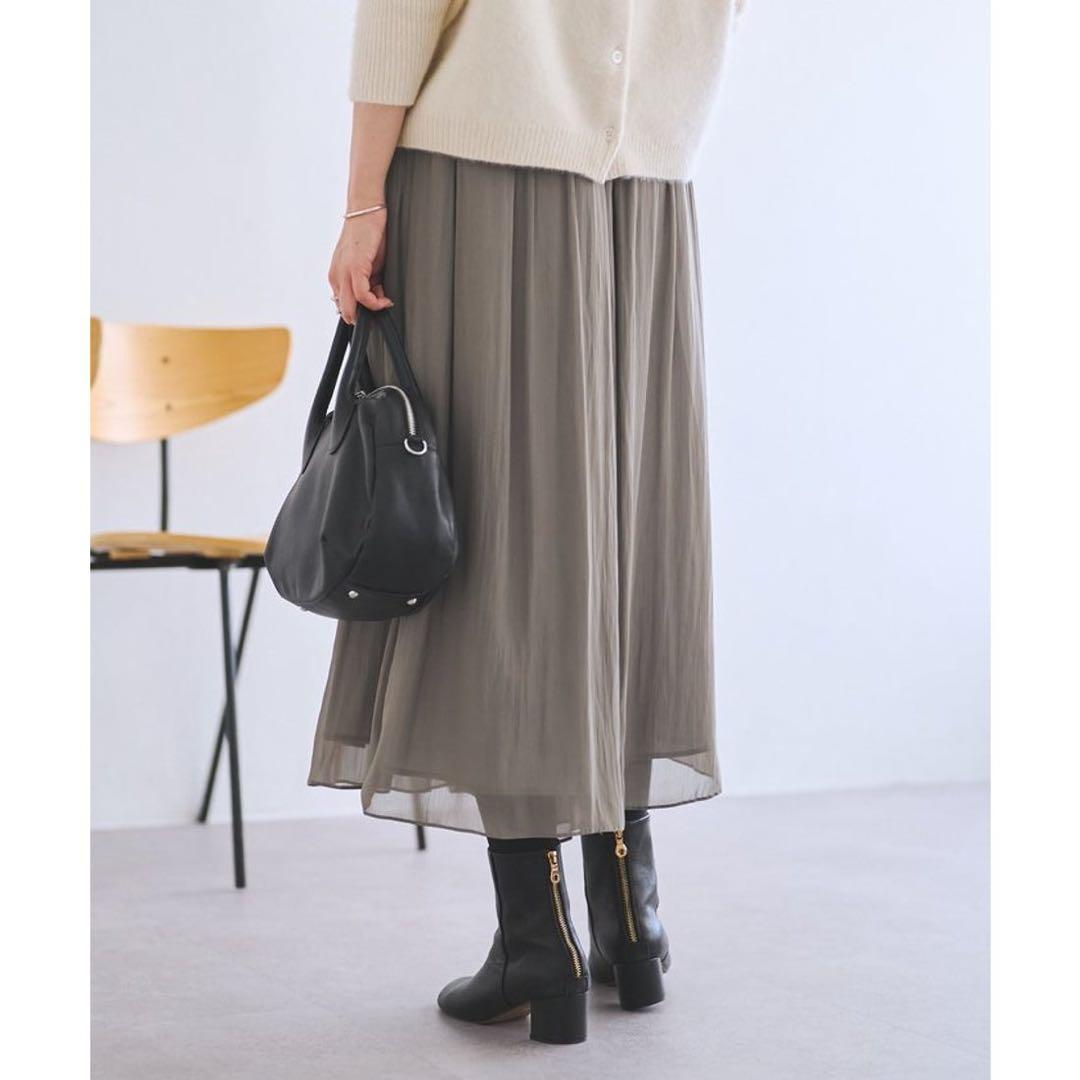 【新品タグ付】ビアズリー シワシフォンギャザーパンツ カーキ