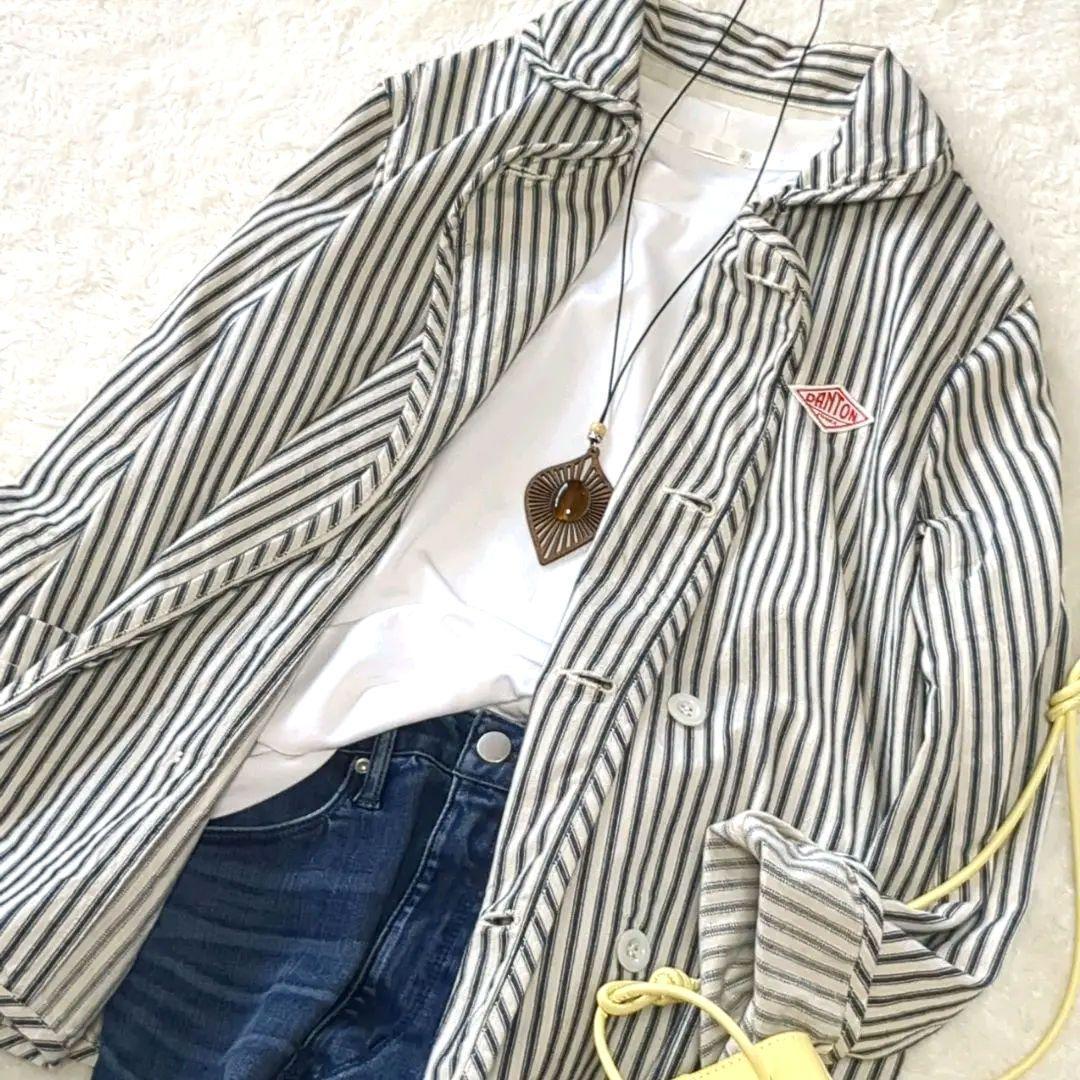 ダントン ヒッコリー 丸襟　コットン　ストライプ　ジャケット アウター　 S