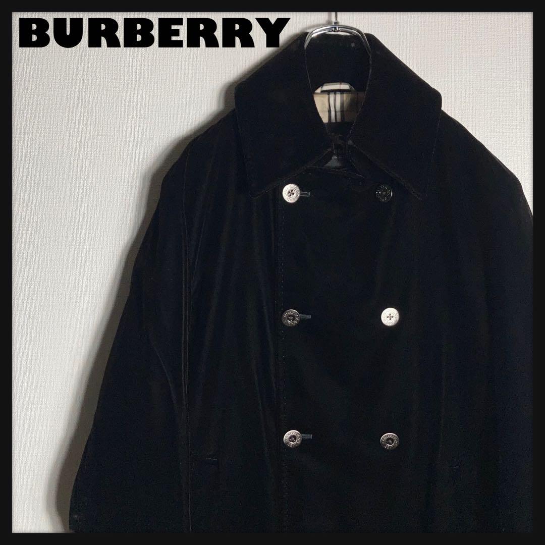 BURBERRY ベロアコート キュプラ チェック柄 黒 L