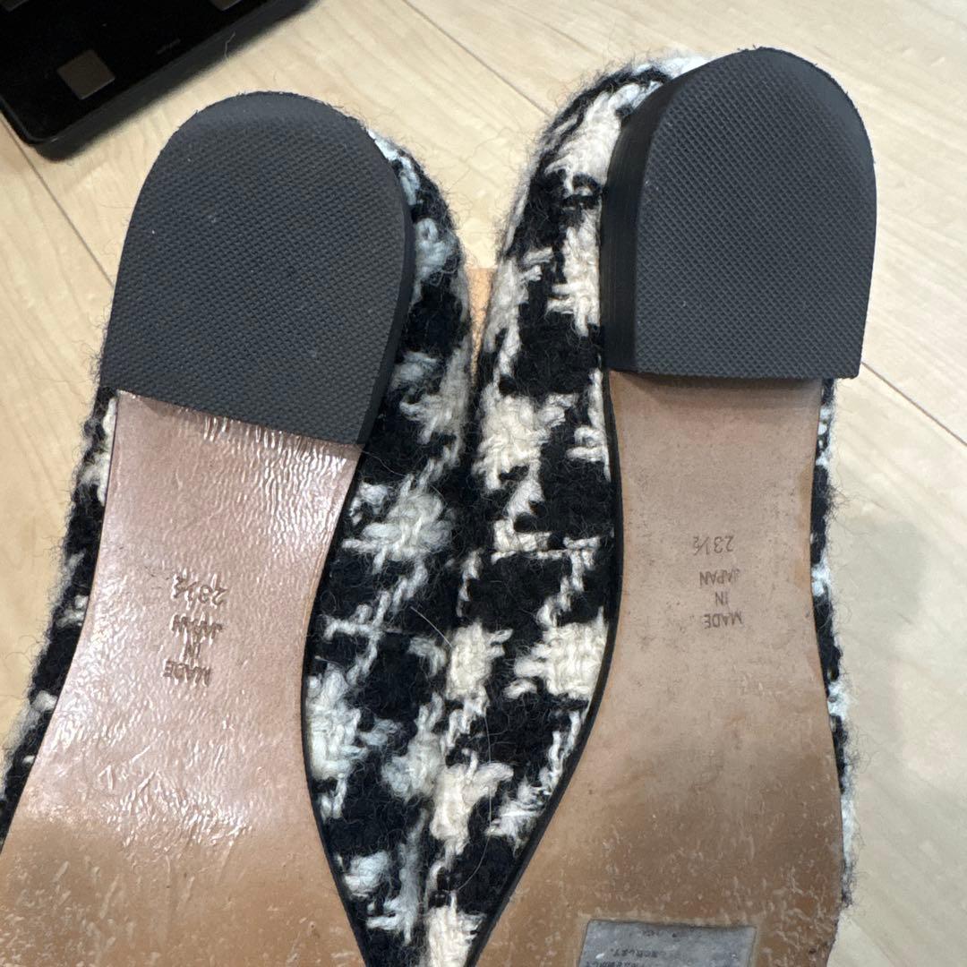 OHGA オオガ　ツイード　千鳥柄　フラットシューズ　ビジュー