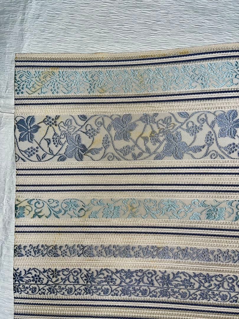 【夏帯】博多織 紗献上 8寸名古屋帯 日本和装購入 涼感ブルー系 手先部分かがり