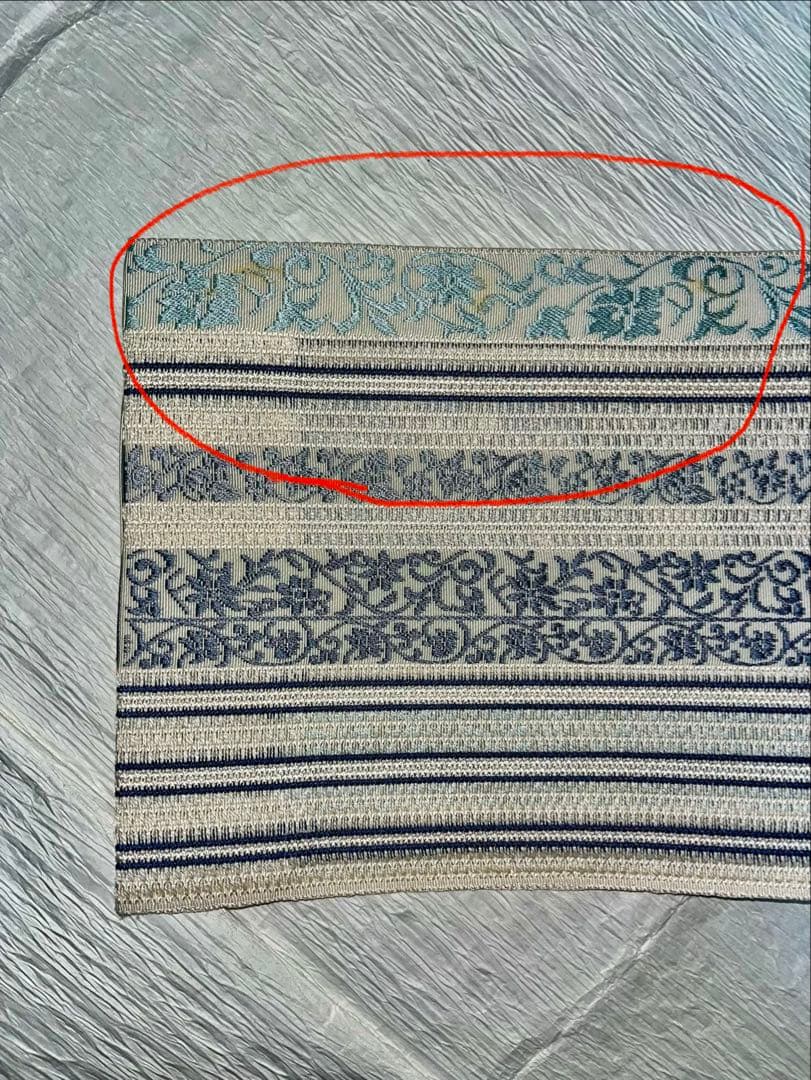 【夏帯】博多織 紗献上 8寸名古屋帯 日本和装購入 涼感ブルー系 手先部分かがり