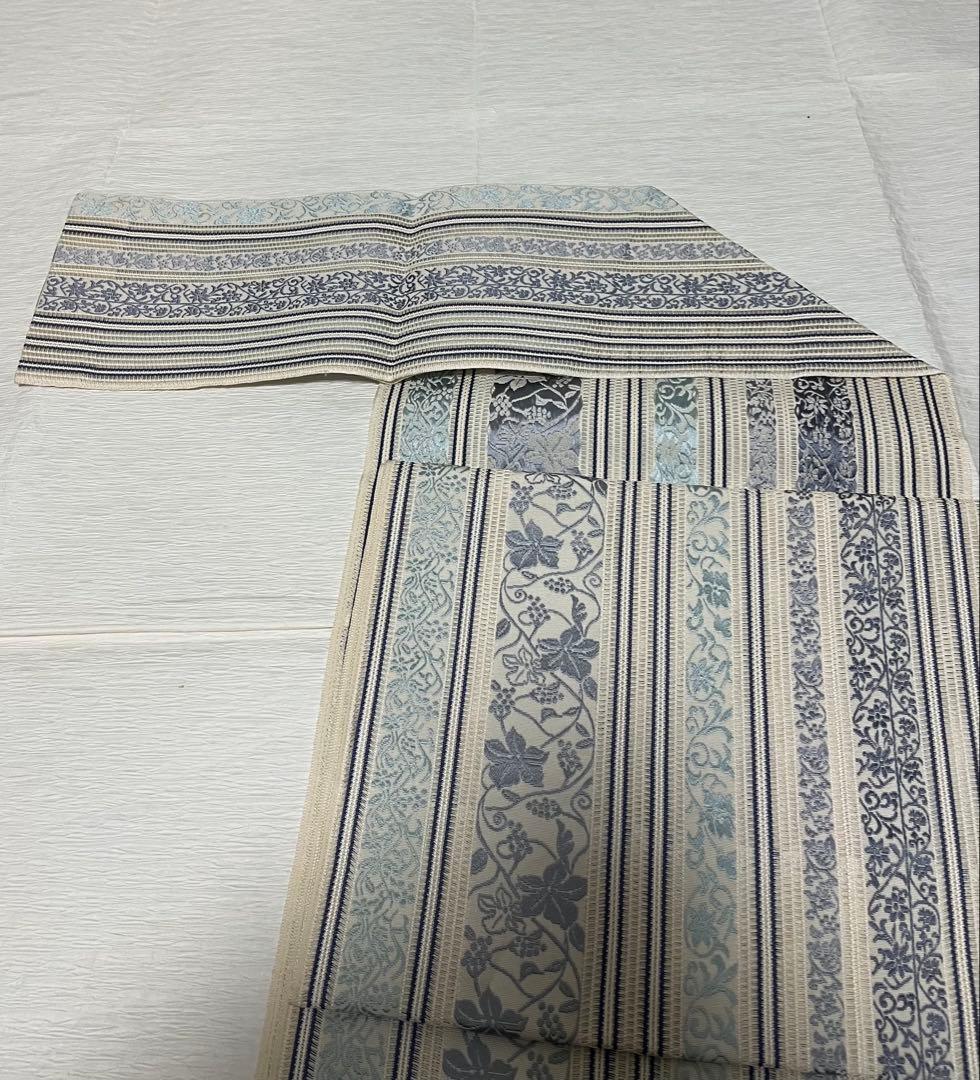 【夏帯】博多織 紗献上 8寸名古屋帯 日本和装購入 涼感ブルー系 手先部分かがり