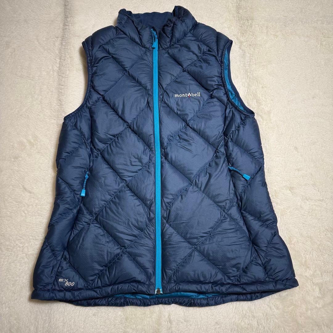 極美品モンベル800FP ライトアルパインダウン ベスト Women'sXL青