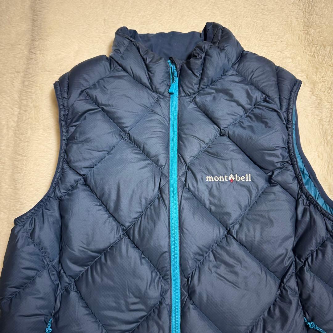 極美品モンベル800FP ライトアルパインダウン ベスト Women'sXL青