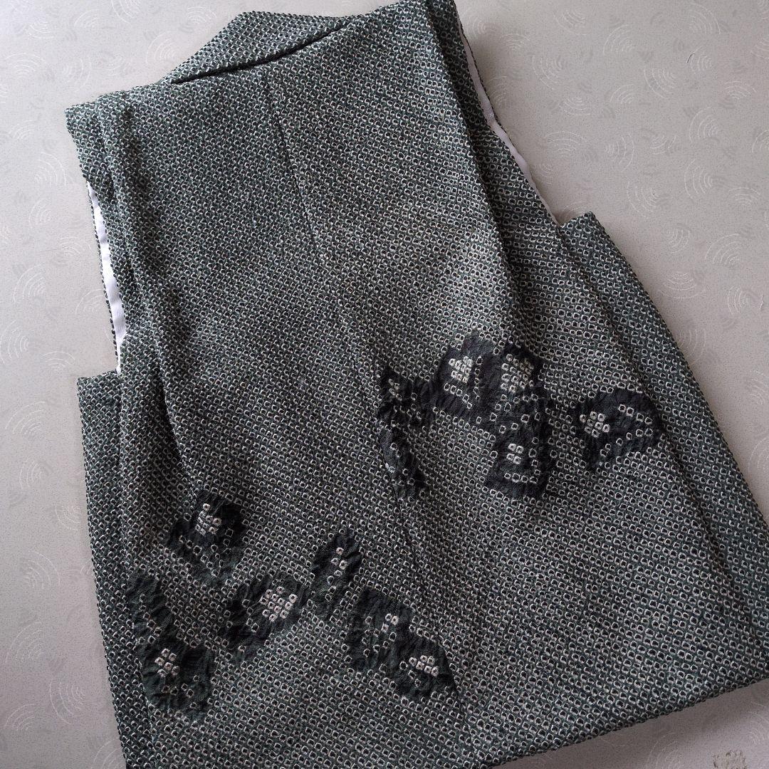 七五三３歳正絹総絞り手縫いの被布（モス・グリーン）中綿無し