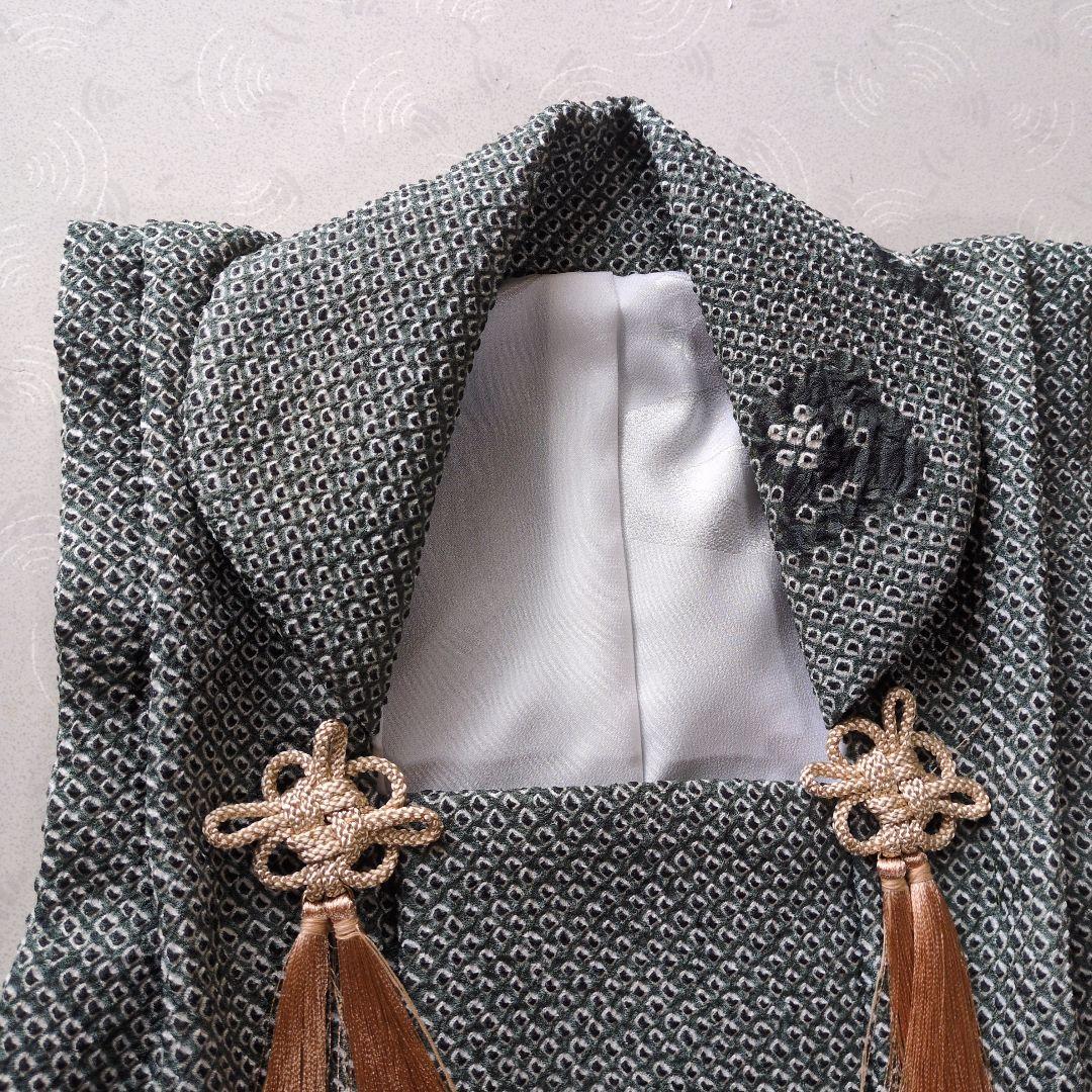 七五三３歳正絹総絞り手縫いの被布（モス・グリーン）中綿無し