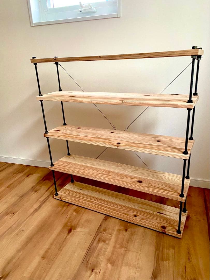 幅80cm☆ワイヤークロス 木製ラック☆食器棚☆木製シェルフ☆アイアンラック