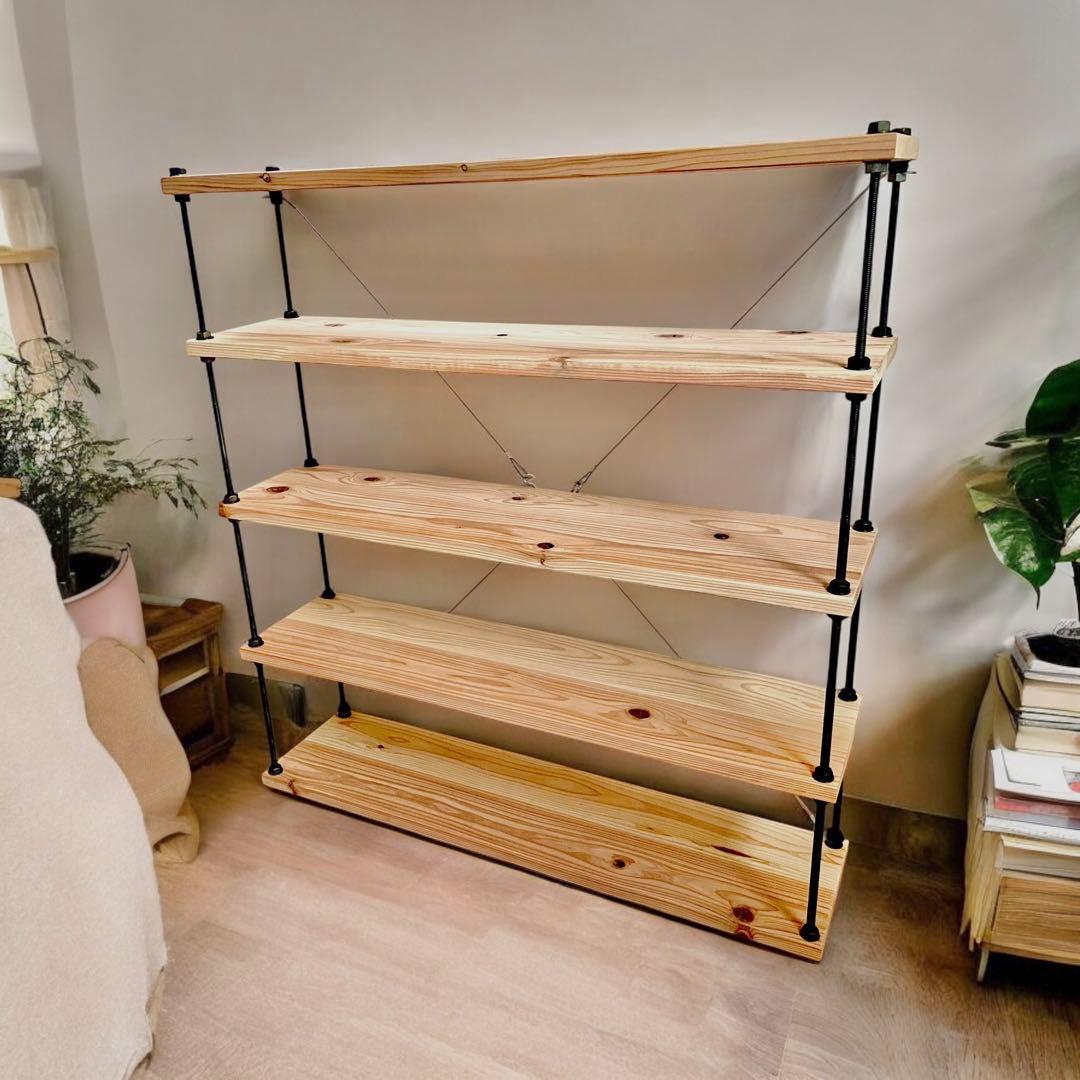 幅80cm☆ワイヤークロス 木製ラック☆食器棚☆木製シェルフ☆アイアンラック