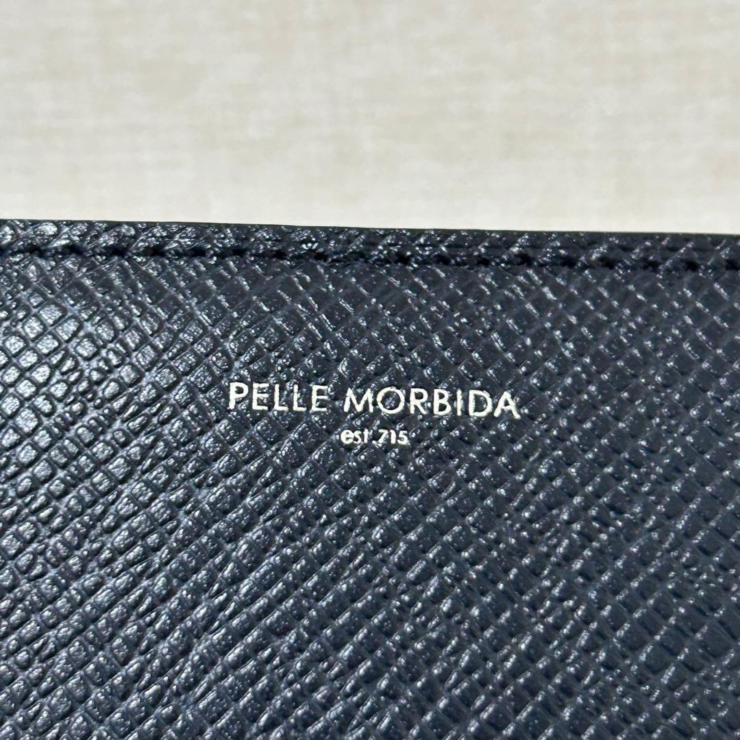 【未使用級✨バルカ】ペッレモルビダ　マネークリップ　財布　ネイビー　レザー　男女