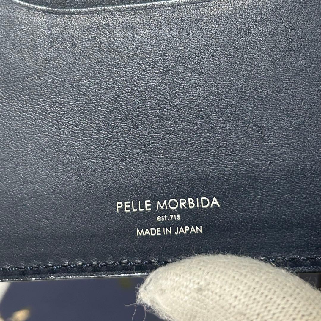 【未使用級✨バルカ】ペッレモルビダ　マネークリップ　財布　ネイビー　レザー　男女