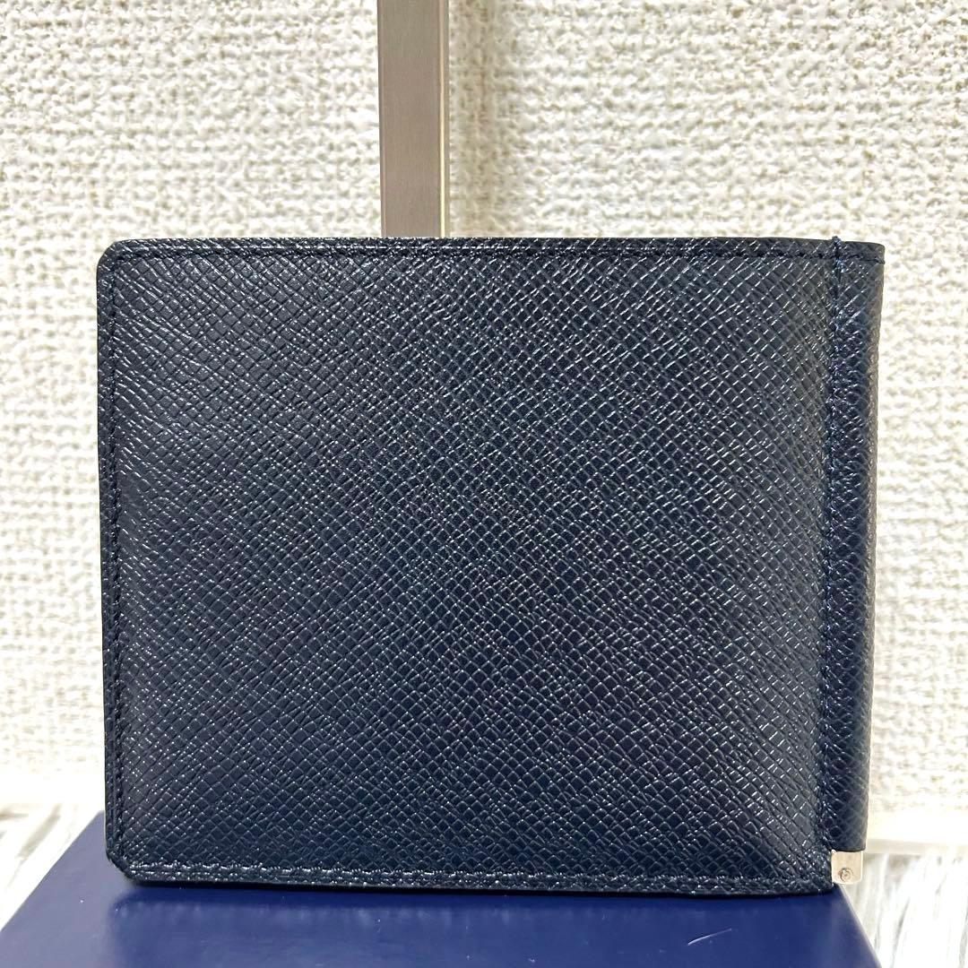 【未使用級✨バルカ】ペッレモルビダ　マネークリップ　財布　ネイビー　レザー　男女