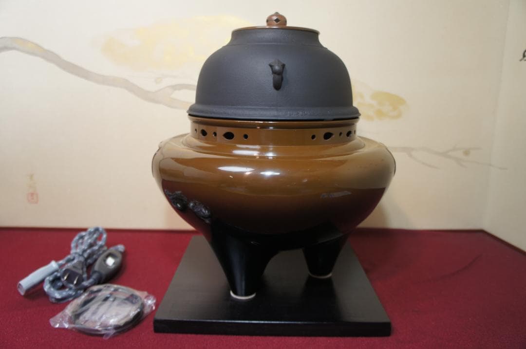 専用☆さびでお悩みのお方へ志きの合金製朝鮮風炉釜 唐銅蓋 釜鐶 電熱器 送料込