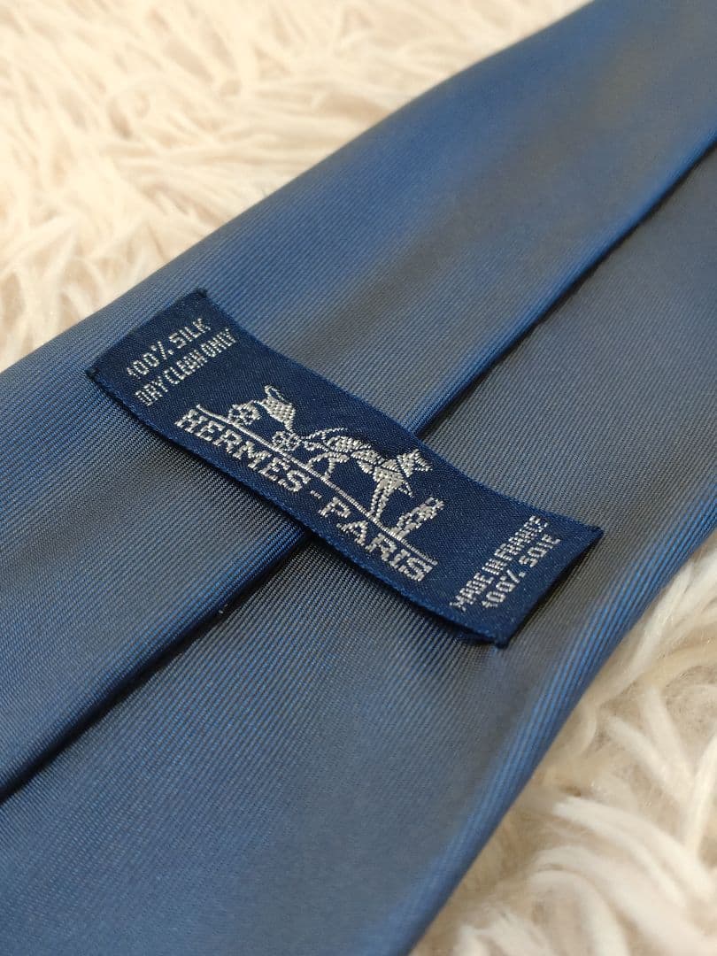✨美品【HERMES】エルメス/ネクタイ/ブルー/無地/箱付き/シルク100%