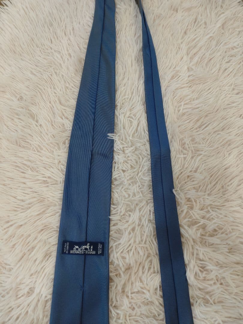 ✨美品【HERMES】エルメス/ネクタイ/ブルー/無地/箱付き/シルク100%