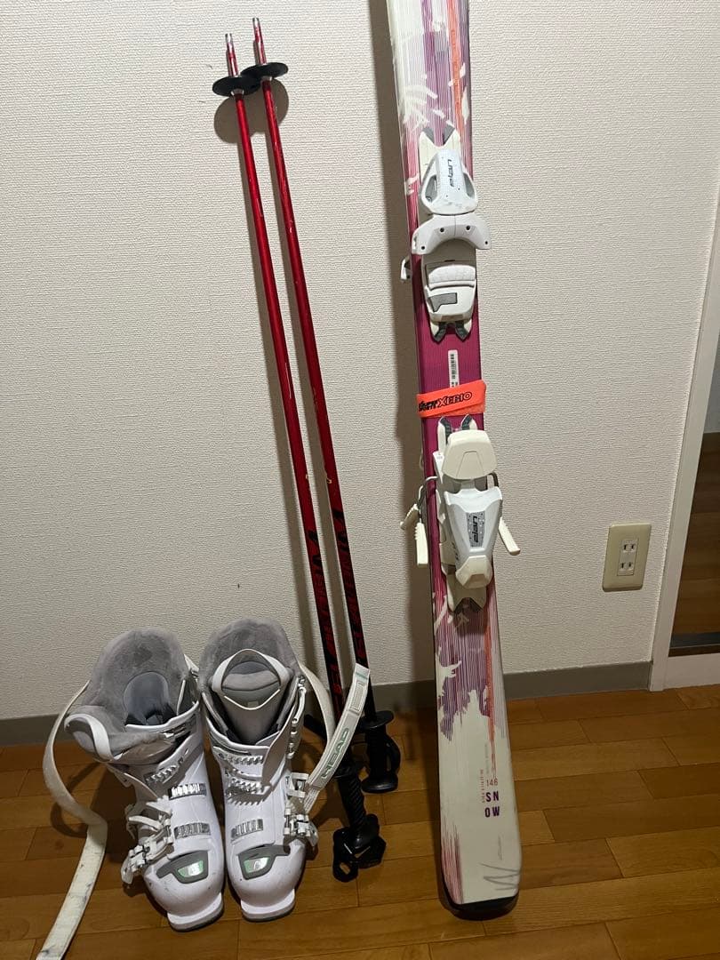  146 スキーセット ホワイト ピンク