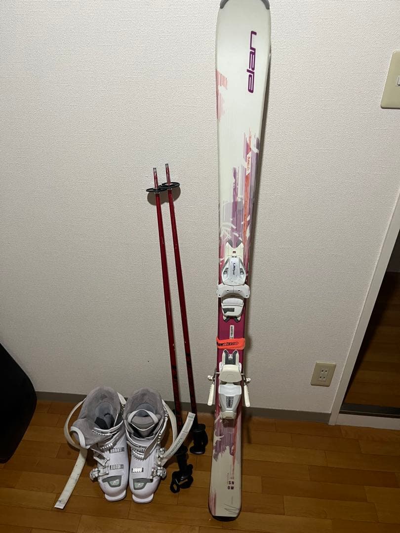  146 スキーセット ホワイト ピンク