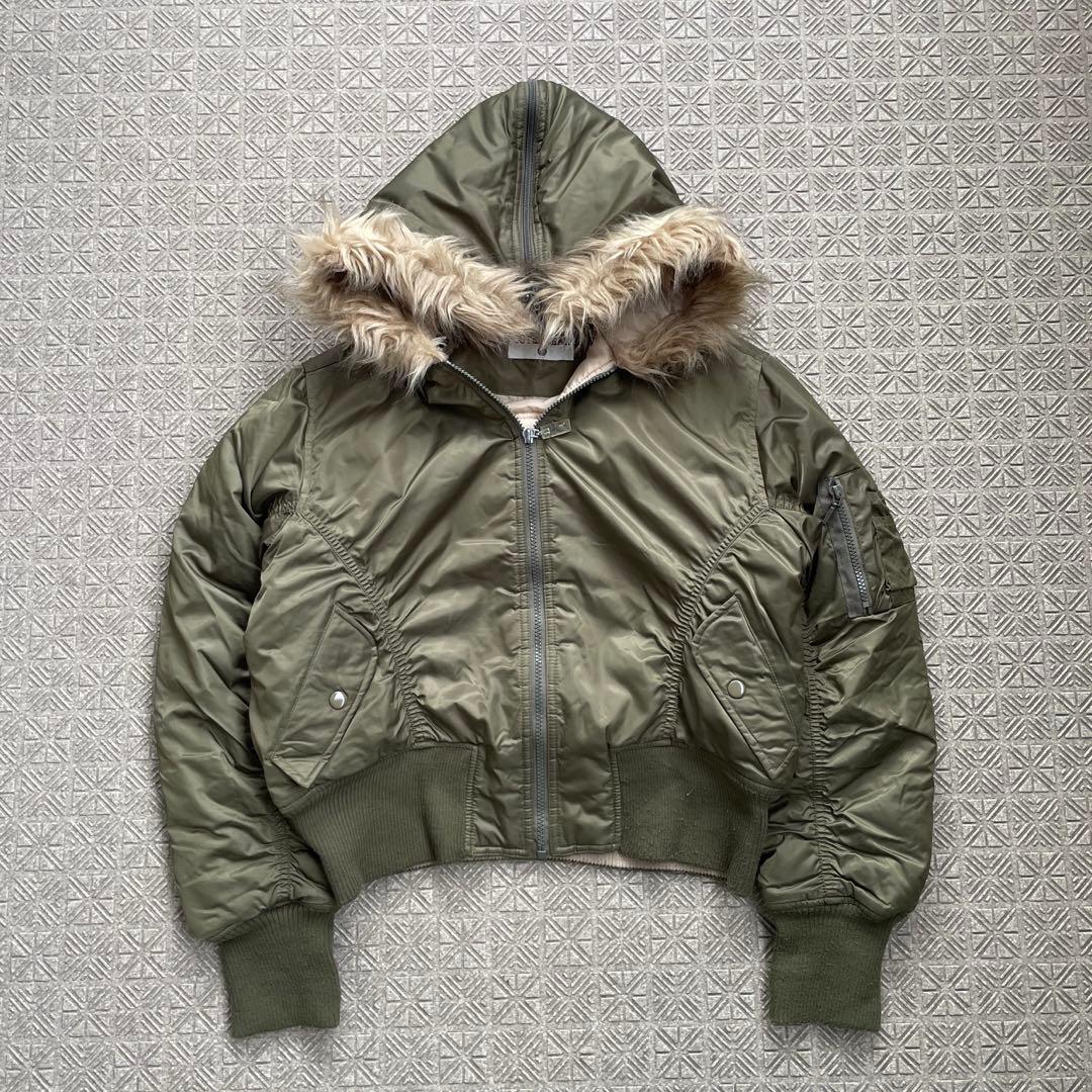 Y2K N2B 短丈 フライト ボンバー ジャケットCargo ファーフード39