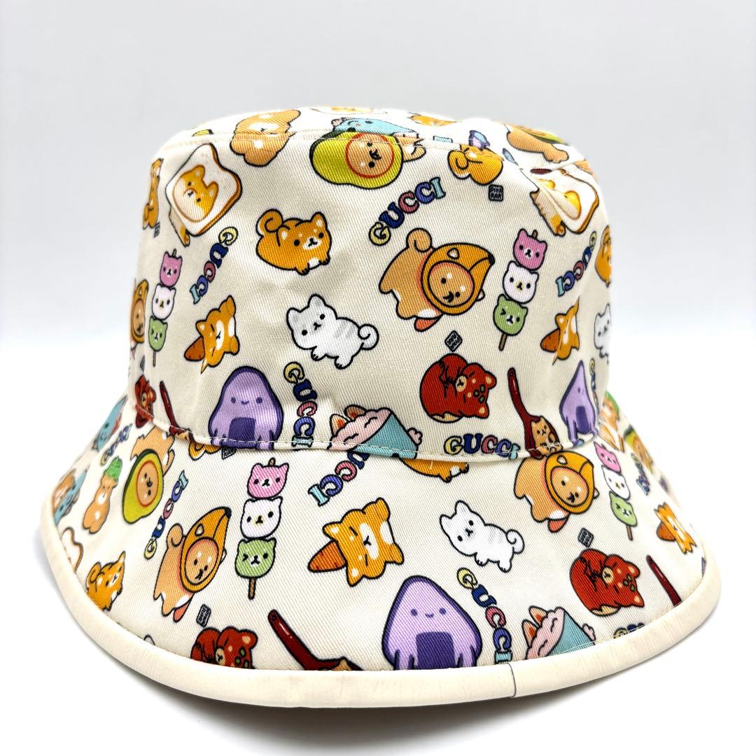 【未使用タグ付】グッチ バケットハット アニマルプリント XL アイボリー