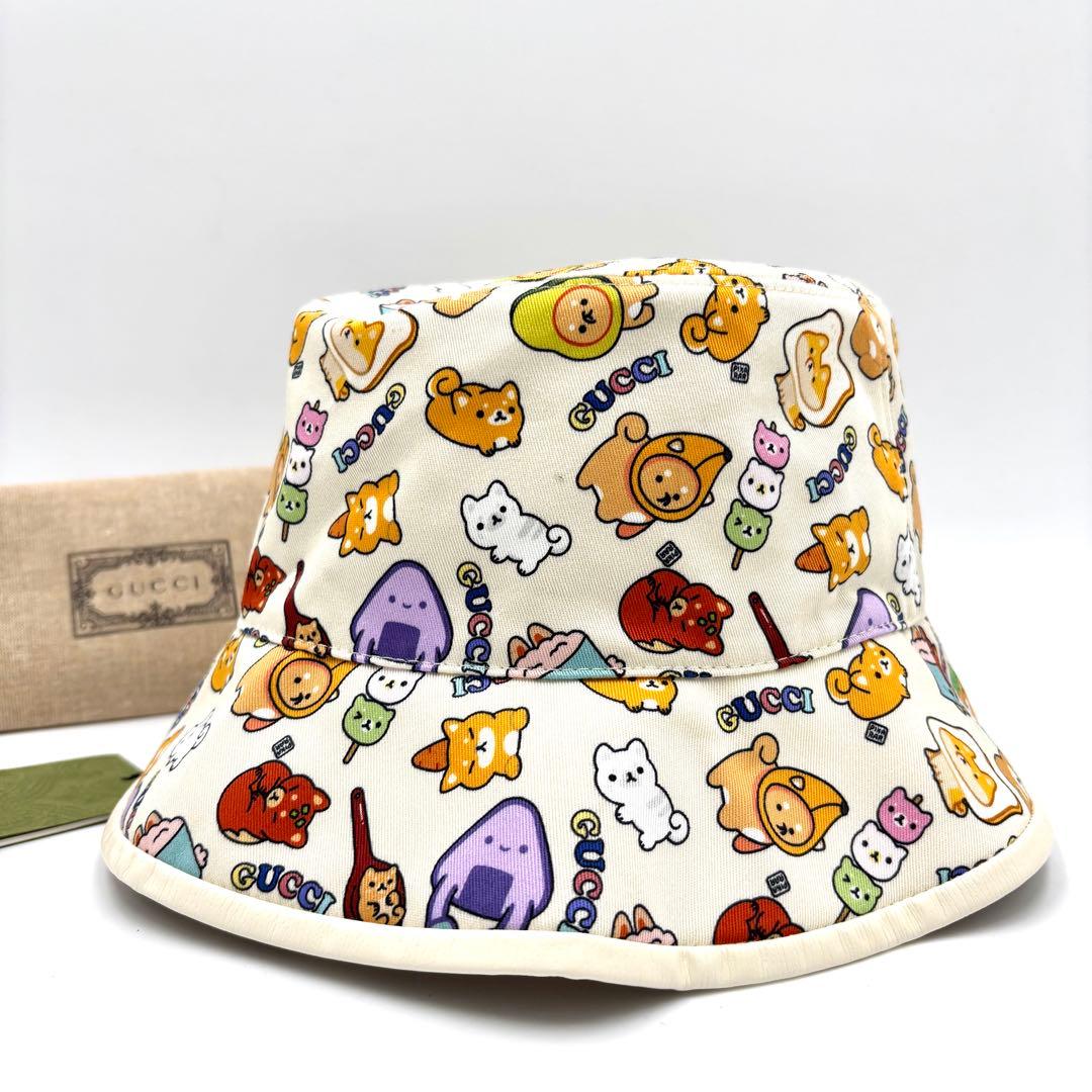 【未使用タグ付】グッチ バケットハット アニマルプリント XL アイボリー
