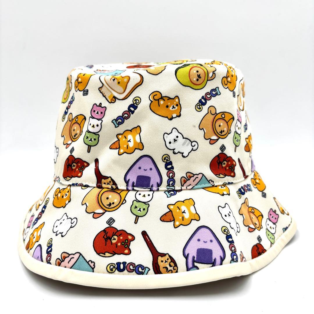 【未使用タグ付】グッチ バケットハット アニマルプリント XL アイボリー