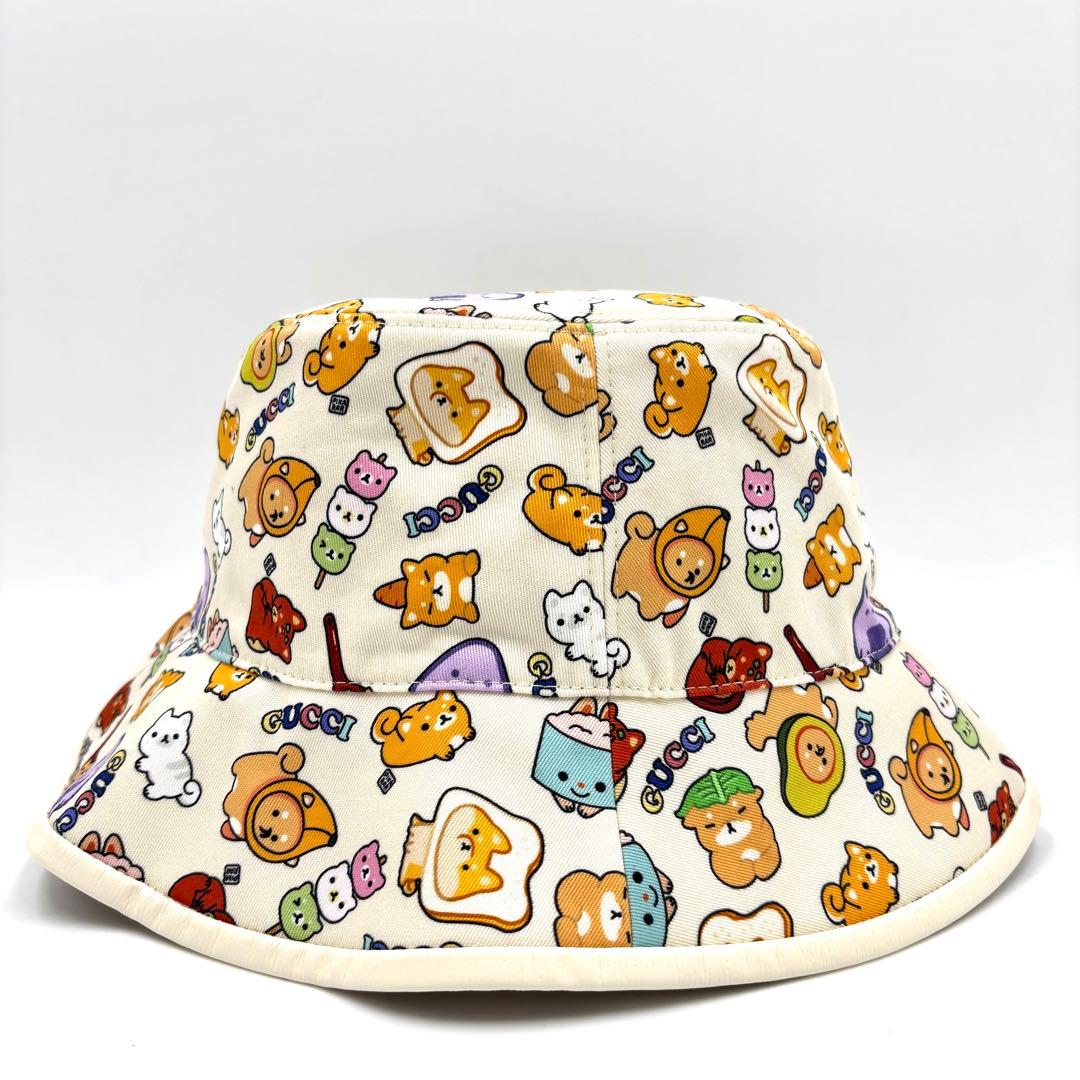 【未使用タグ付】グッチ バケットハット アニマルプリント XL アイボリー