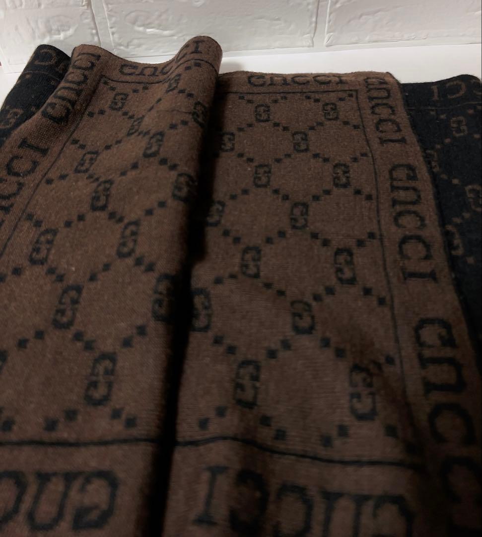 グッチ　GUCCI マフラー　GG ブラック×ブラウン