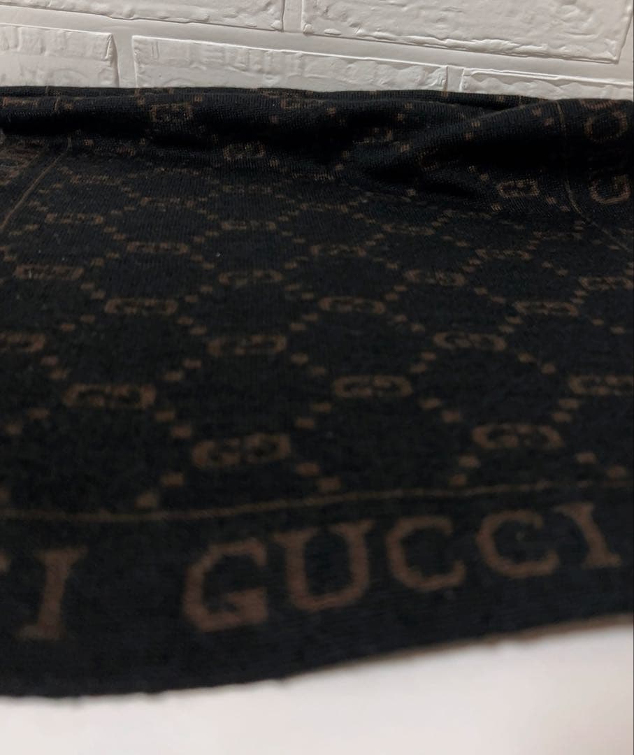 グッチ　GUCCI マフラー　GG ブラック×ブラウン