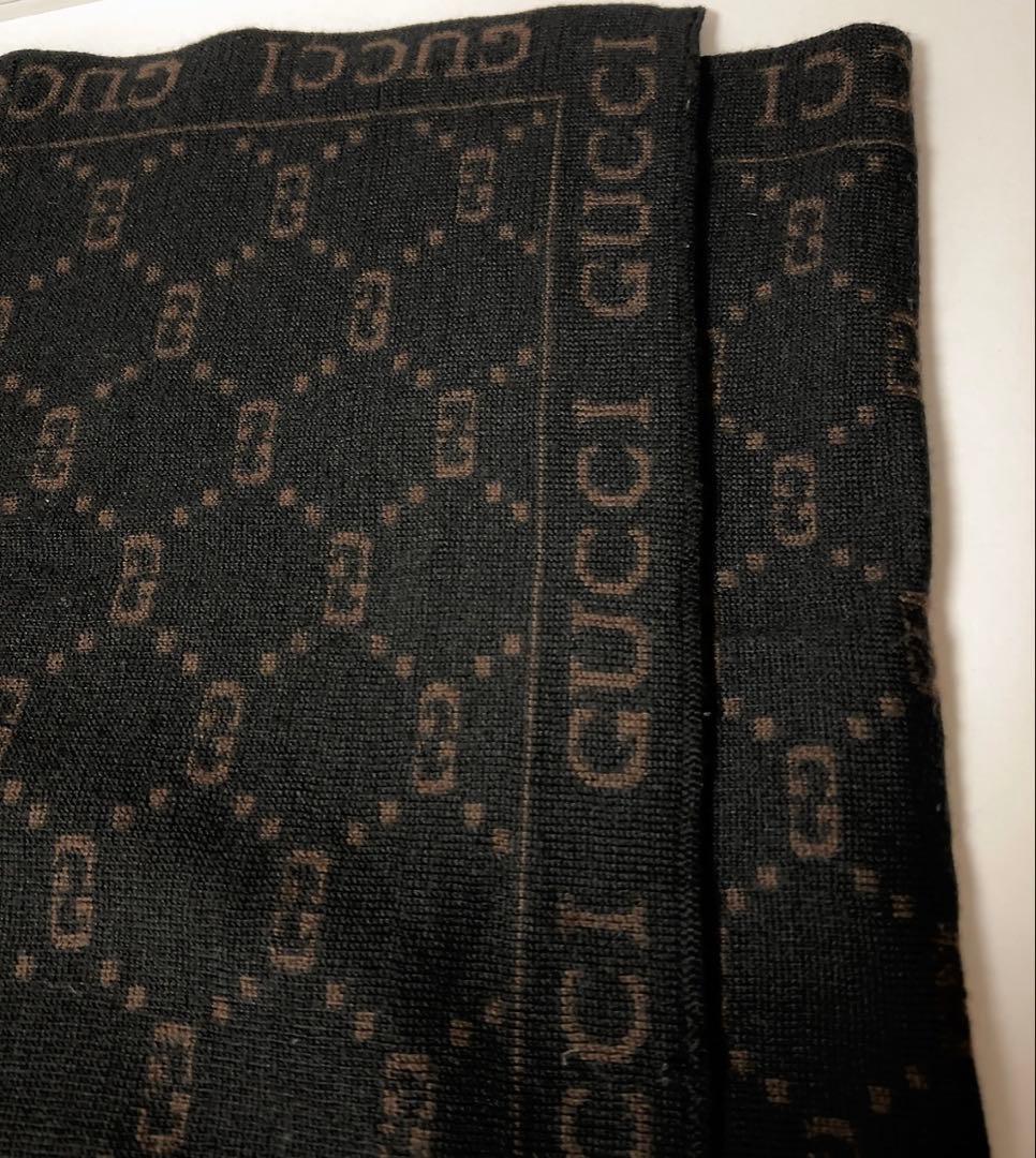 グッチ　GUCCI マフラー　GG ブラック×ブラウン