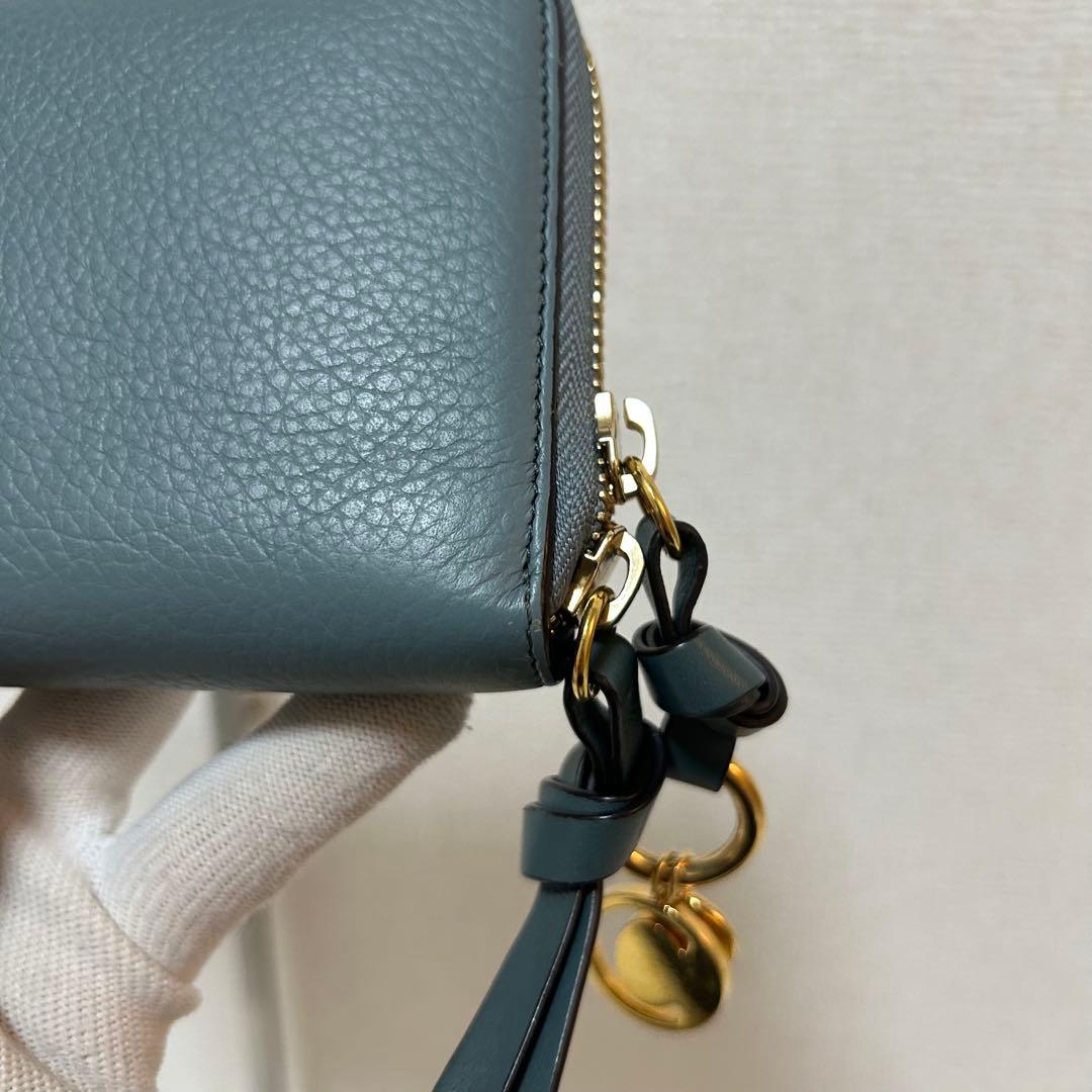 【美品✨アルファベット/ラウンドジップ】クロエ　長財布　ターコイズ　シボ革　金具