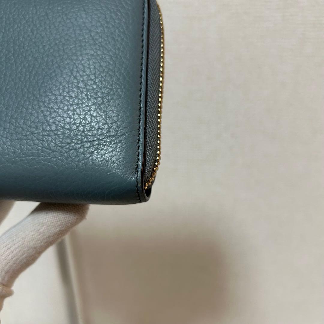 【美品✨アルファベット/ラウンドジップ】クロエ　長財布　ターコイズ　シボ革　金具
