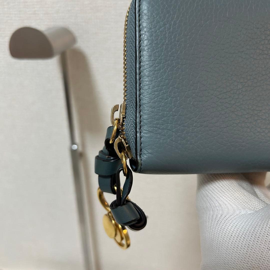 【美品✨アルファベット/ラウンドジップ】クロエ　長財布　ターコイズ　シボ革　金具