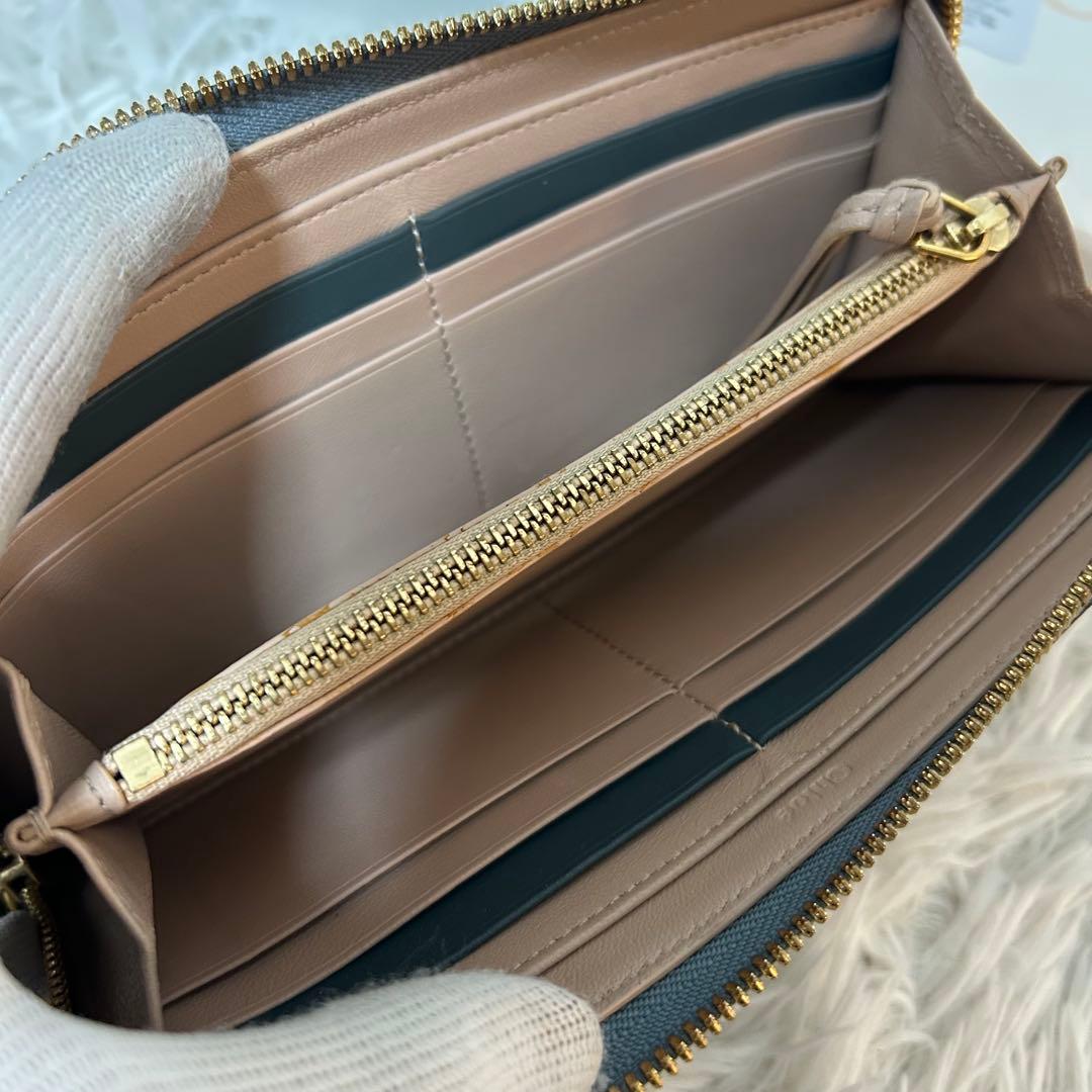 【美品✨アルファベット/ラウンドジップ】クロエ　長財布　ターコイズ　シボ革　金具