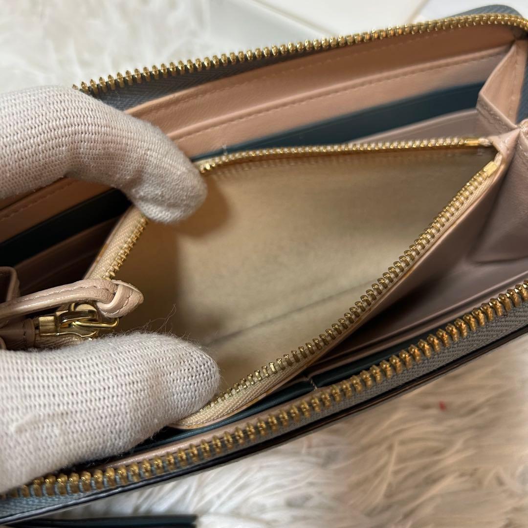 【美品✨アルファベット/ラウンドジップ】クロエ　長財布　ターコイズ　シボ革　金具