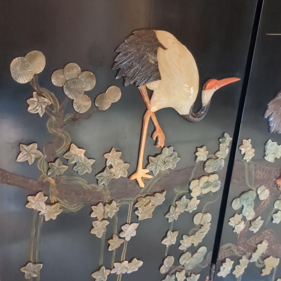 中国美術の螺鈿細工、 ４つ折り衝立