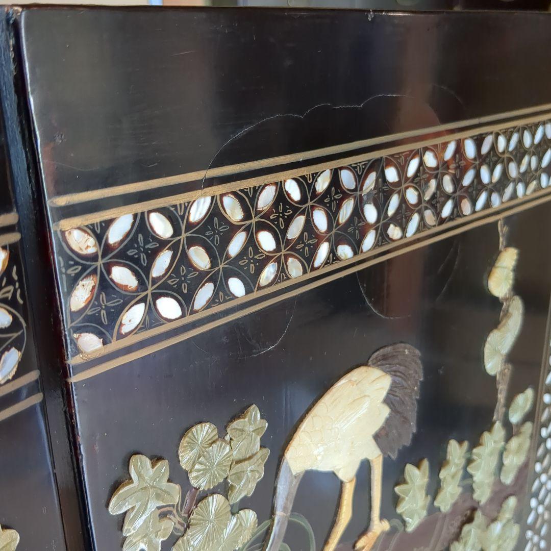 中国美術の螺鈿細工、 ４つ折り衝立