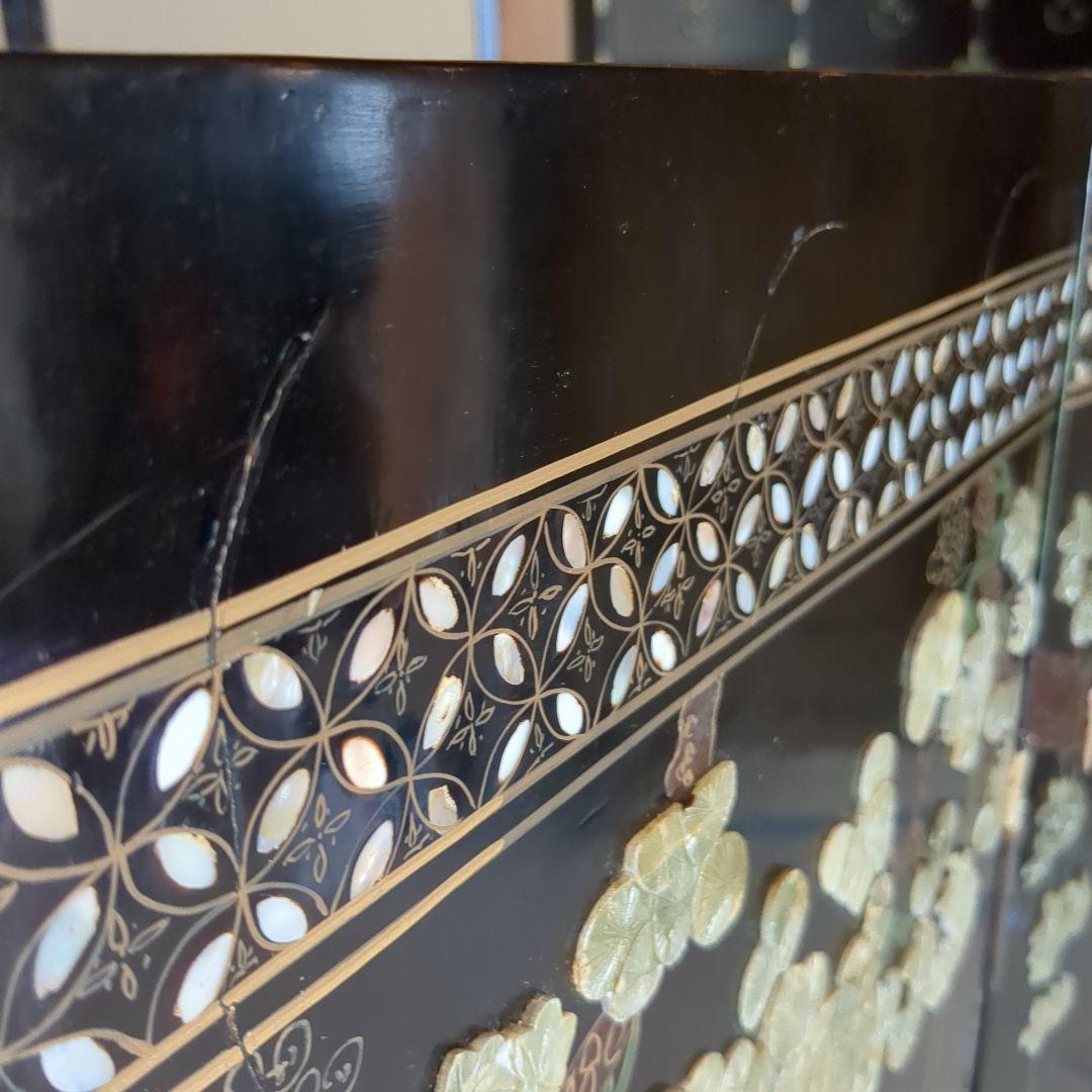 中国美術の螺鈿細工、 ４つ折り衝立