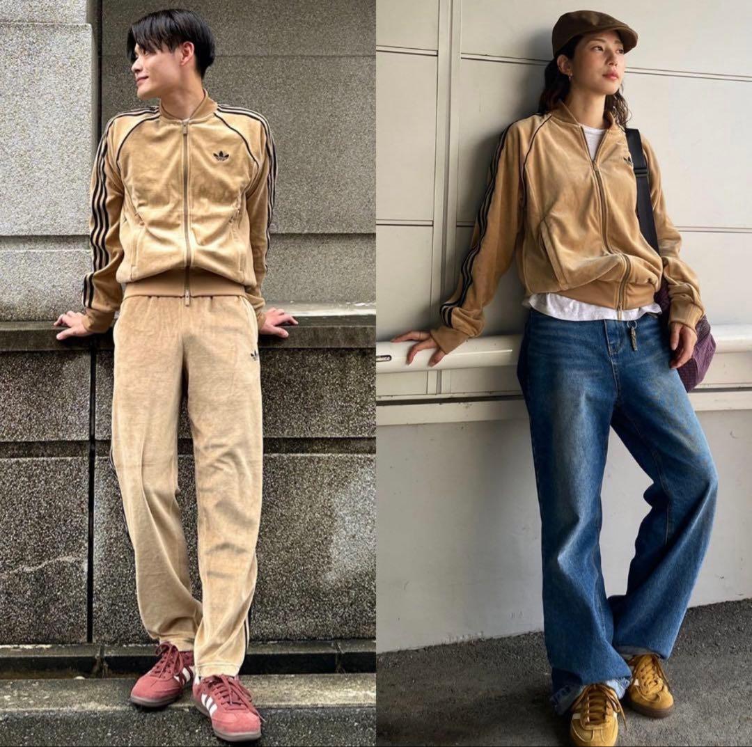 新品M】adidas アディカラー ブラウン ベロア トラックトップ 風早ゆうた