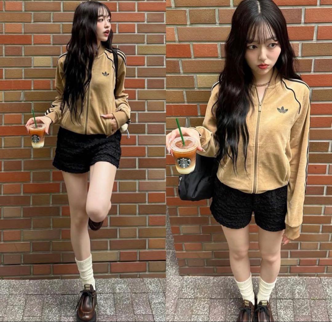 新品M】adidas アディカラー ブラウン ベロア トラックトップ 風早ゆうた