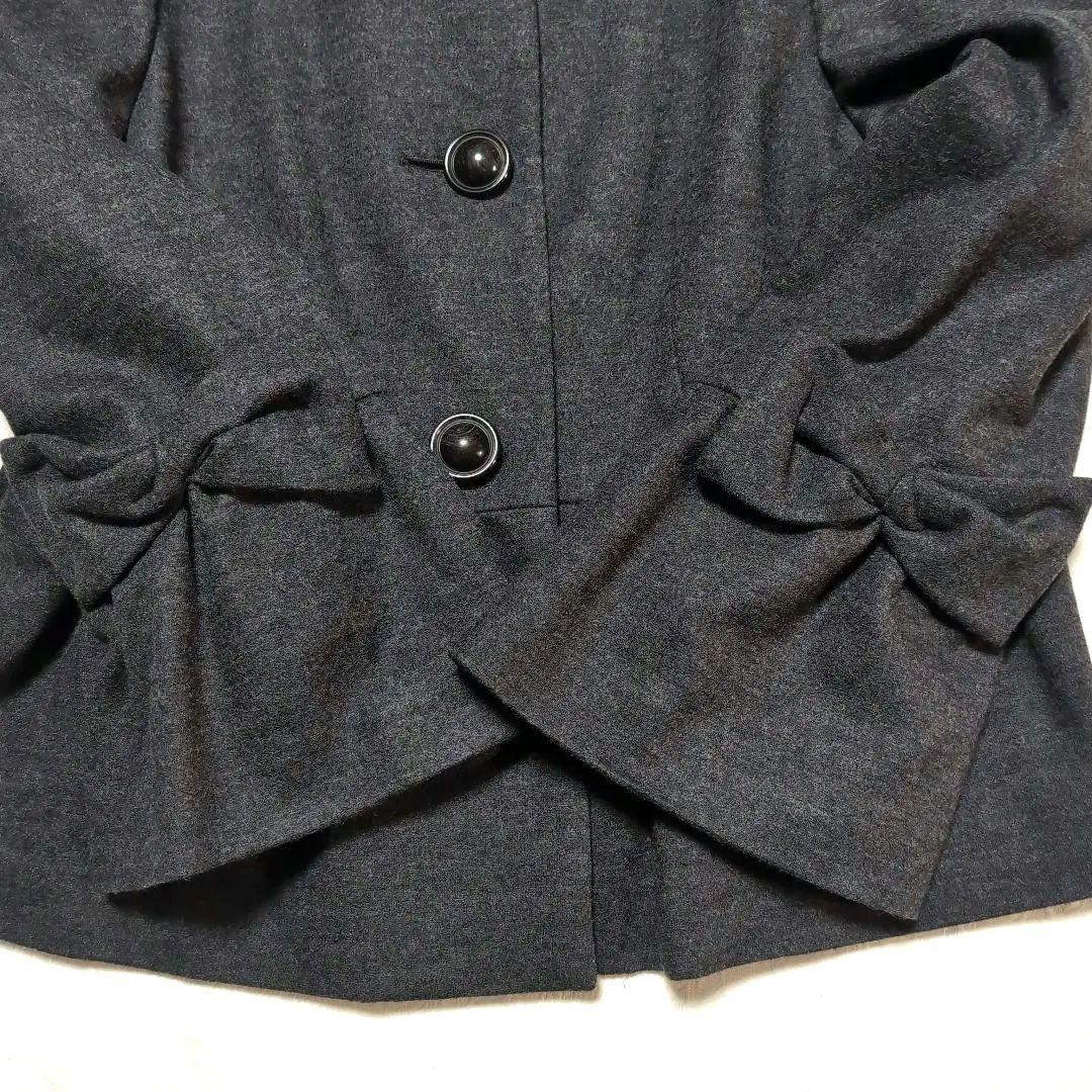 りぼん♡さま★エムズグレイシー　ダークグレー リボン付きフレアスリーブ コート