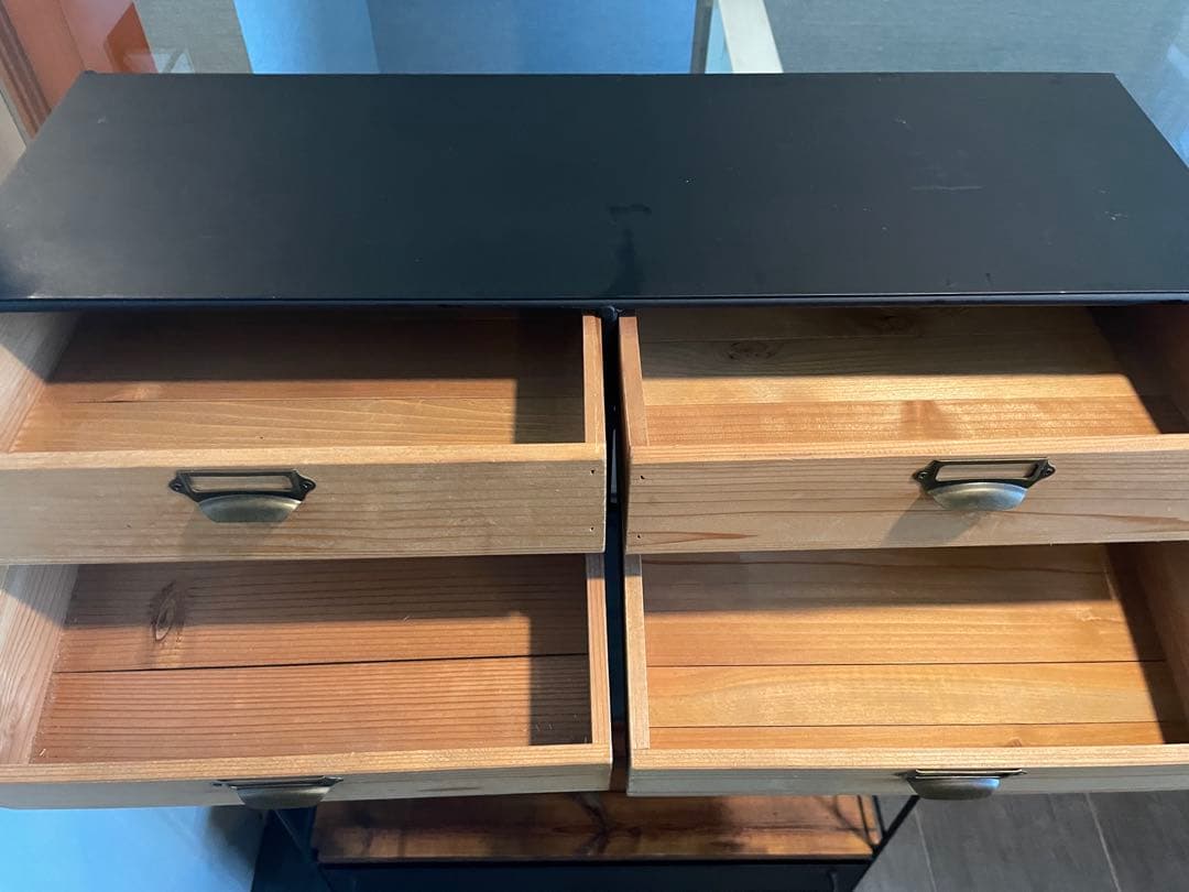 美品■アイアン×天然木 ドロワーシェルフ/キッチンボード/ディスプレイラック