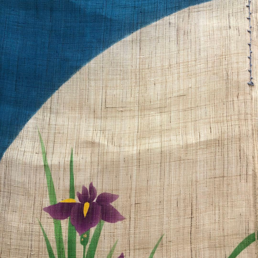 手染め手描き　小川光章作　麻　のれん　『花菖蒲』　鯉