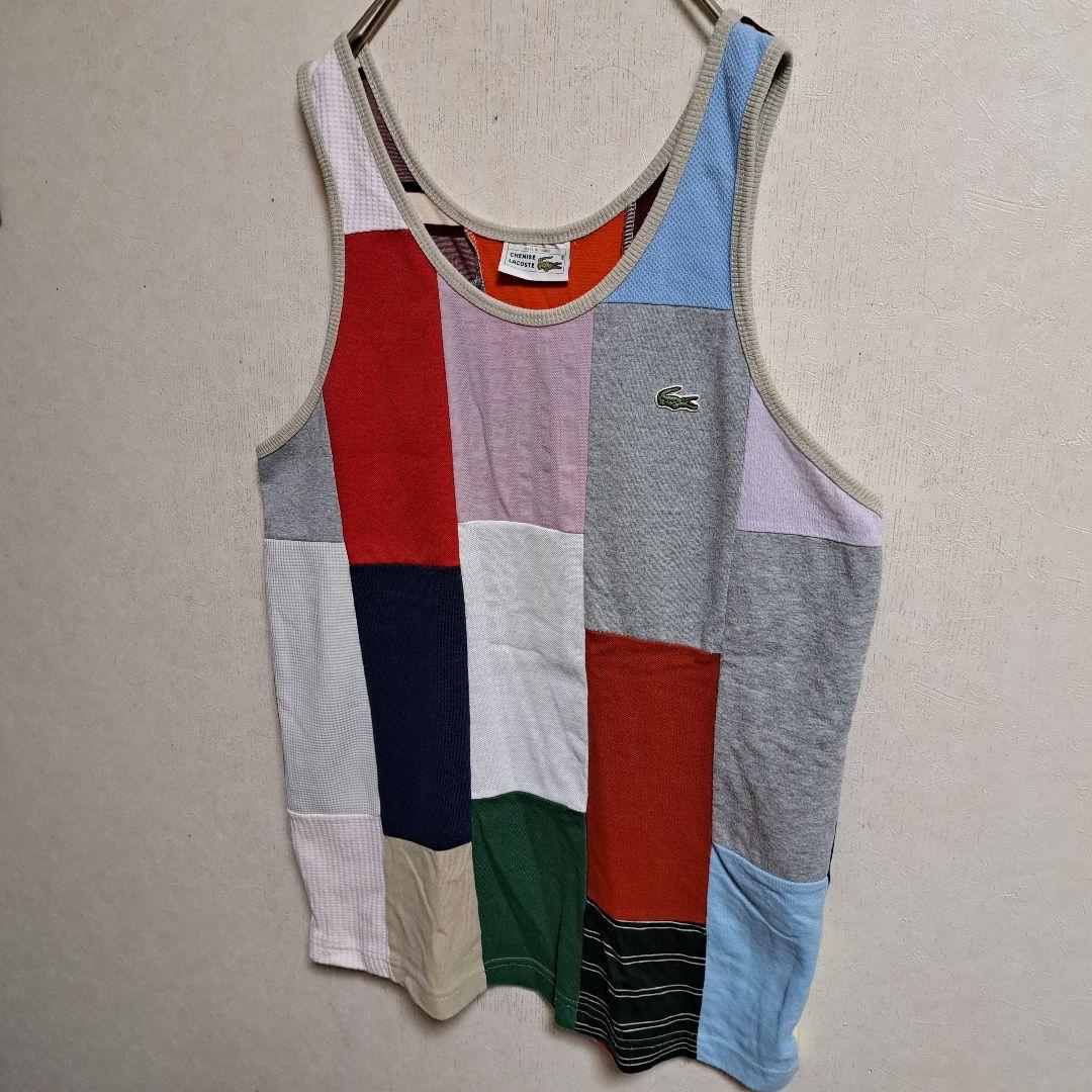 希少　70s　ラコステ　フランス製　刺繍ロゴ　パッチワーク　タンクトップ