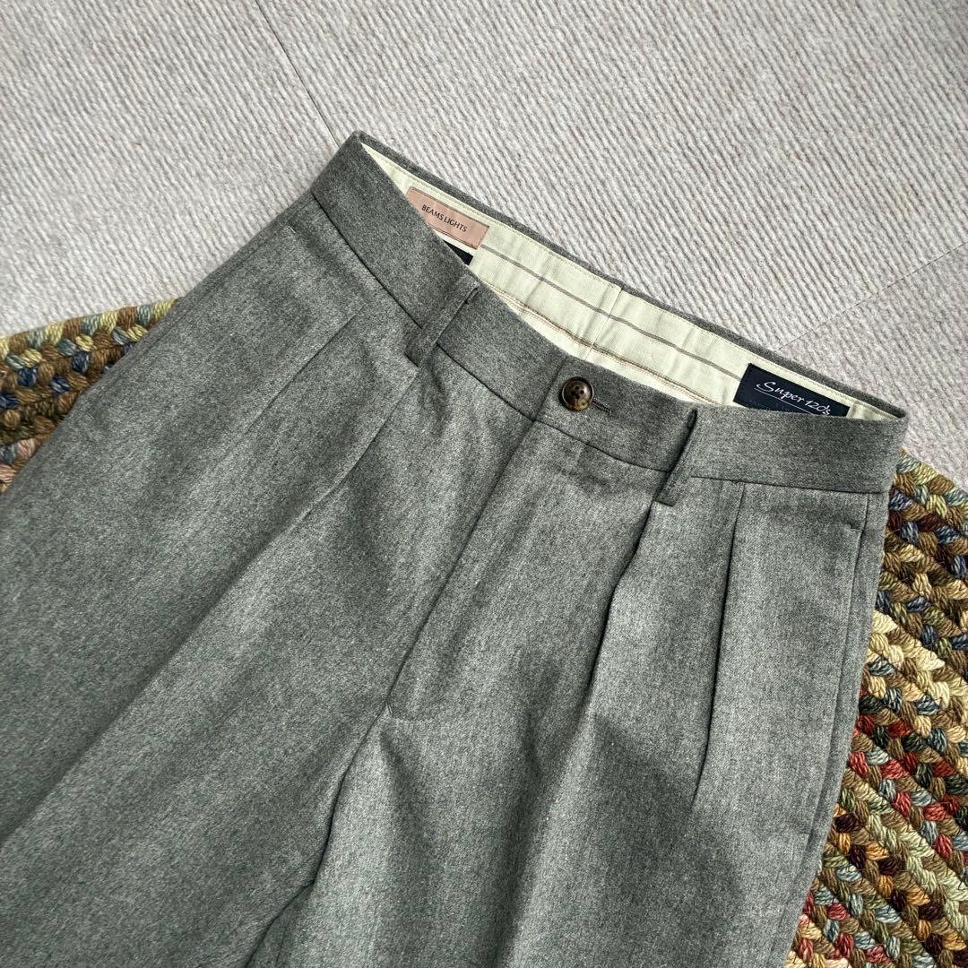 ★定価2.5万円ビームススーパー120sウールフランネルインプリーツワイドパンツ