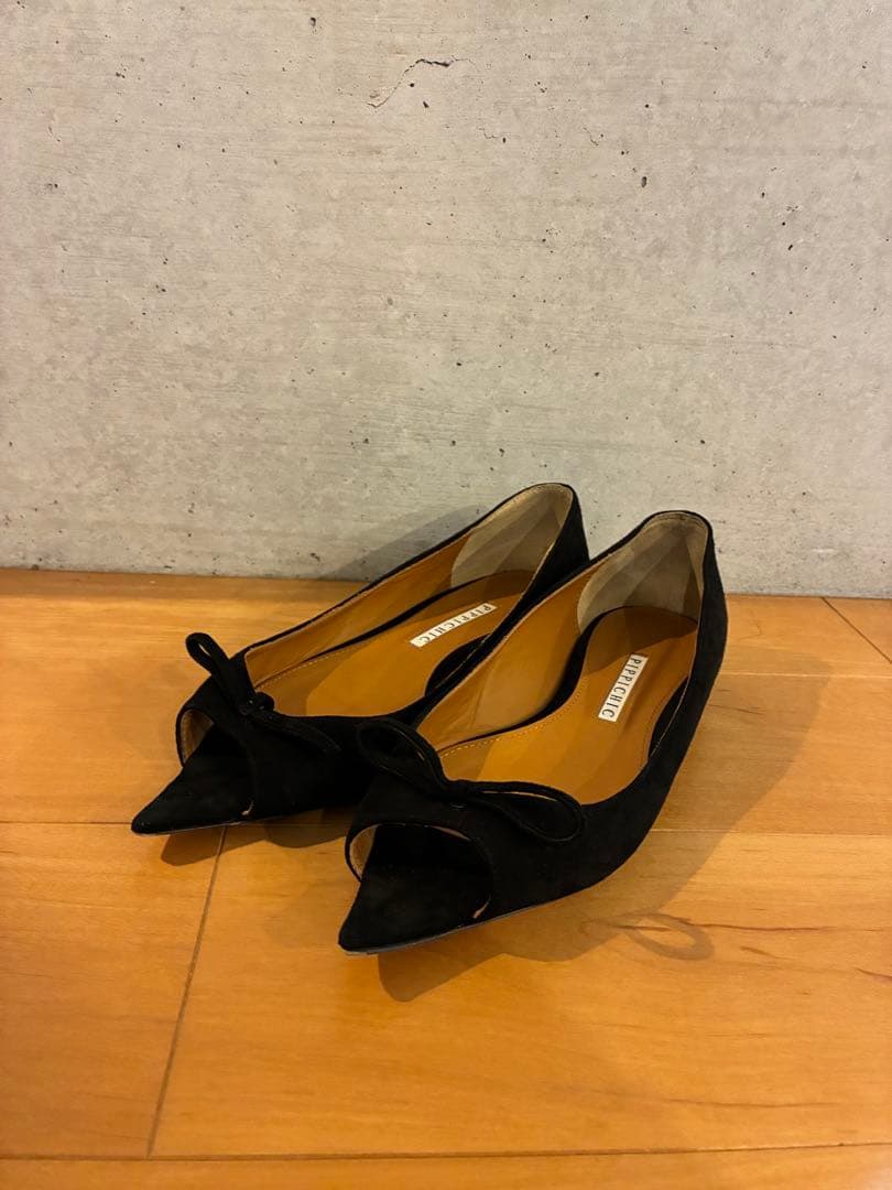 pippichic リボン付きスウェードパンプス　フラット　37.5