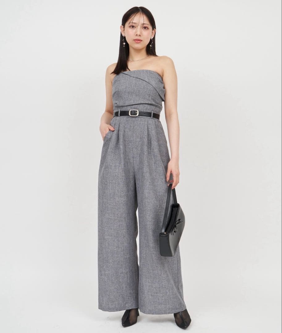 【 Party】ベルト付タックベアオールインワン　グレー