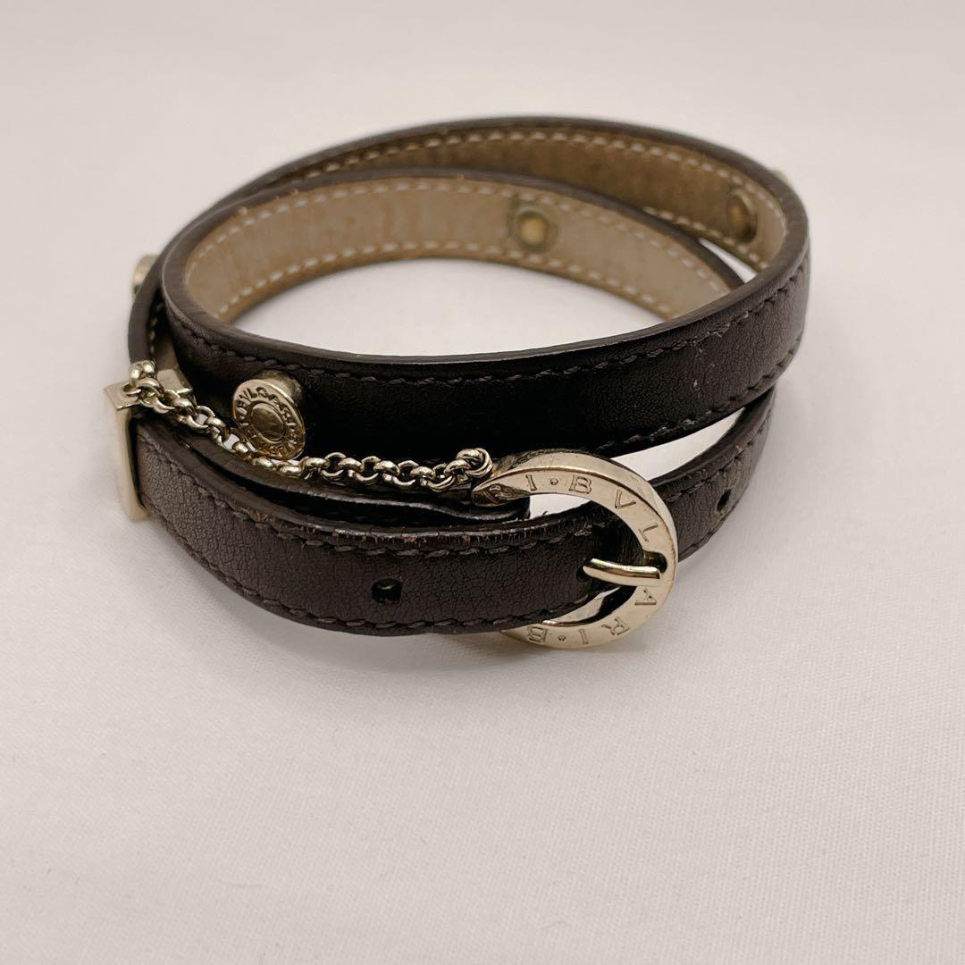 BVLGARI ブラックレザーブレスレット NE E09 30716