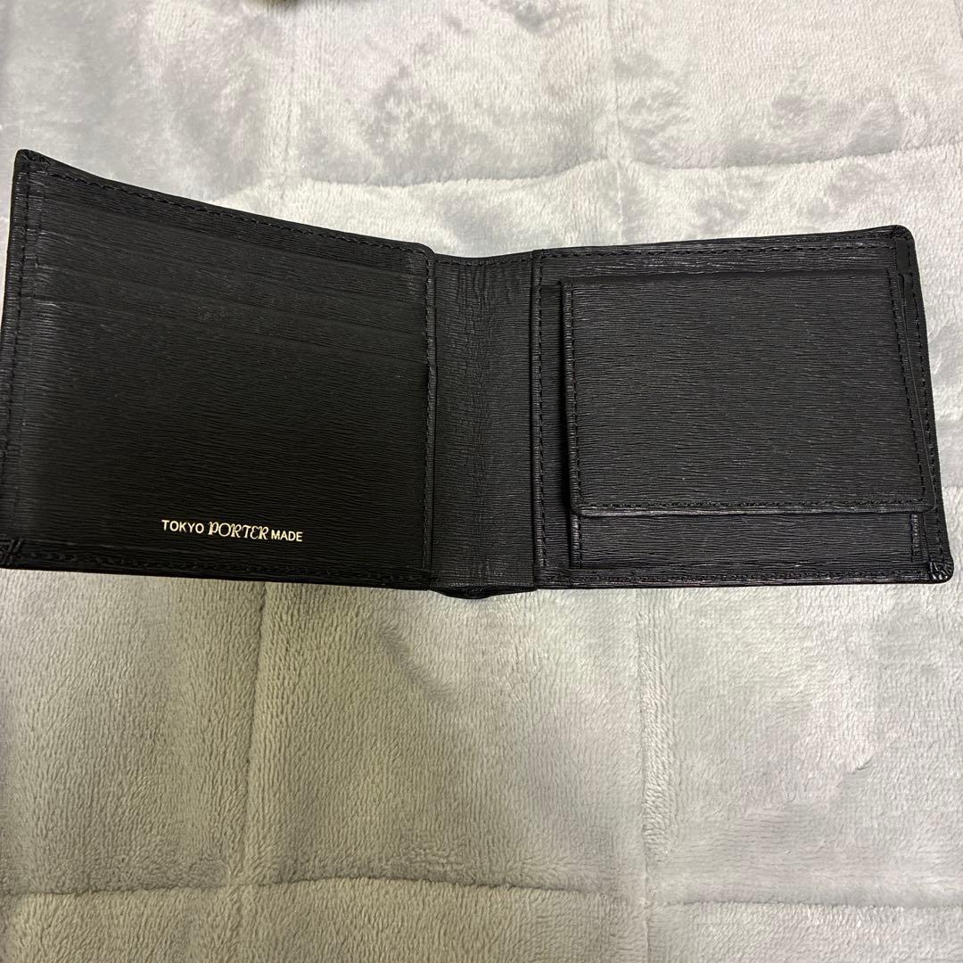 【最終価格】ポーター二つ折り財布 美品カレントレザー ロゴプレート ブラック