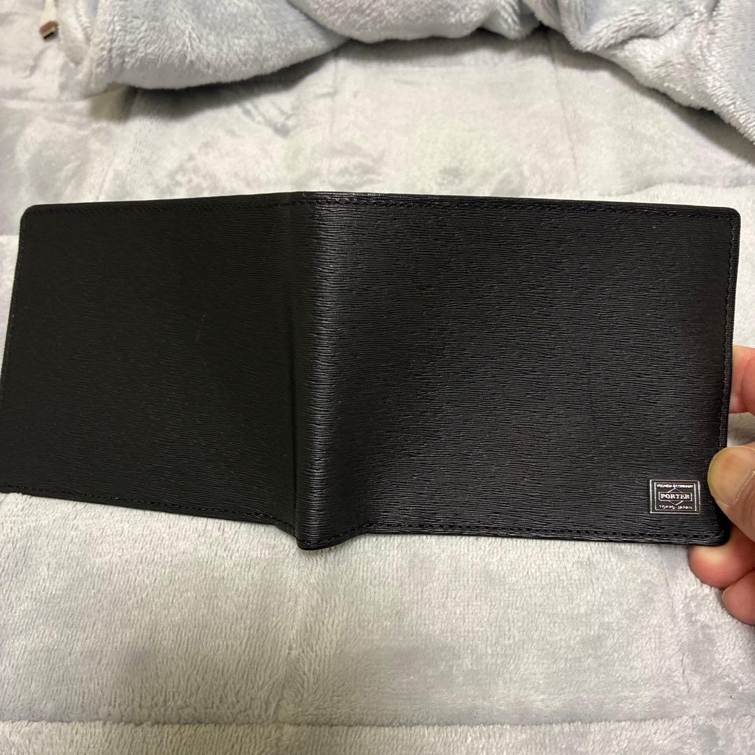 【最終価格】ポーター二つ折り財布 美品カレントレザー ロゴプレート ブラック