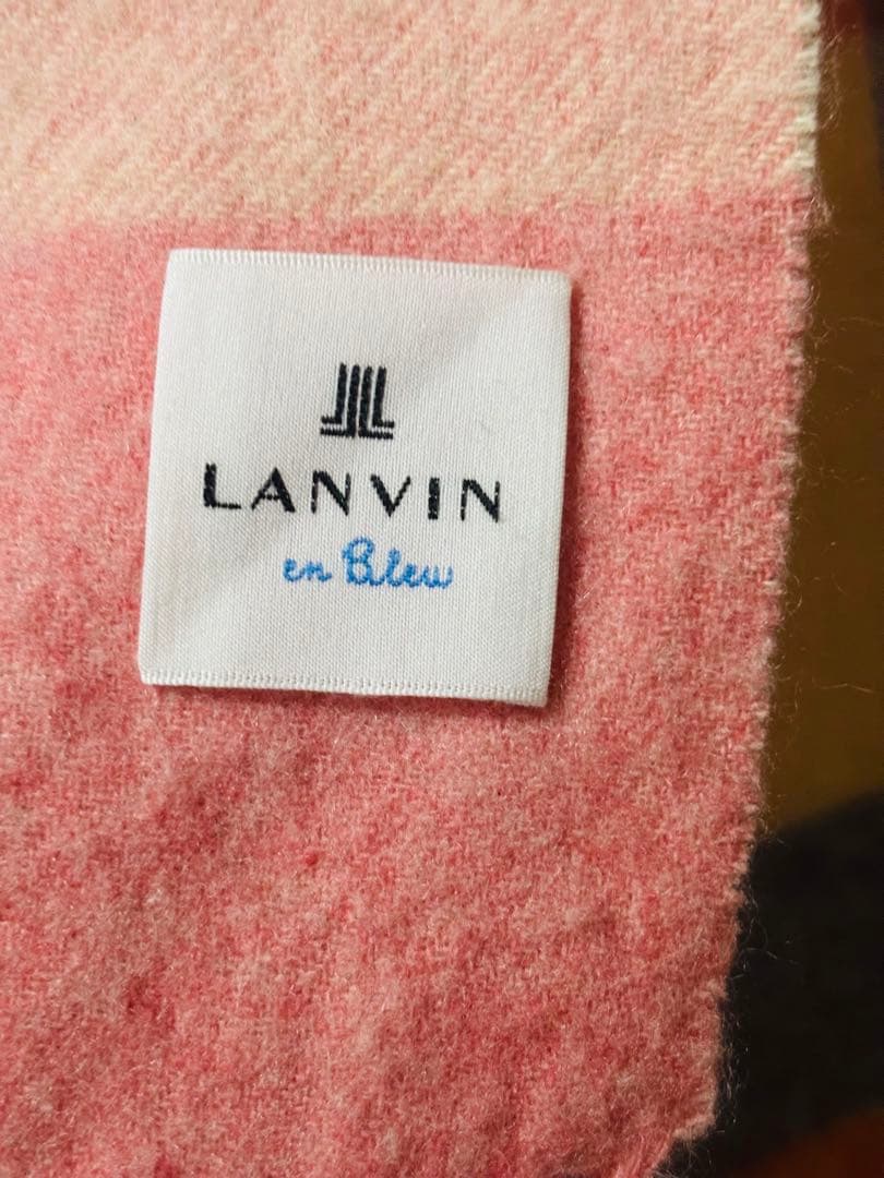 27　ランバンオンブルー　カシミヤ　ストール　マフラー　ピンク　チェック